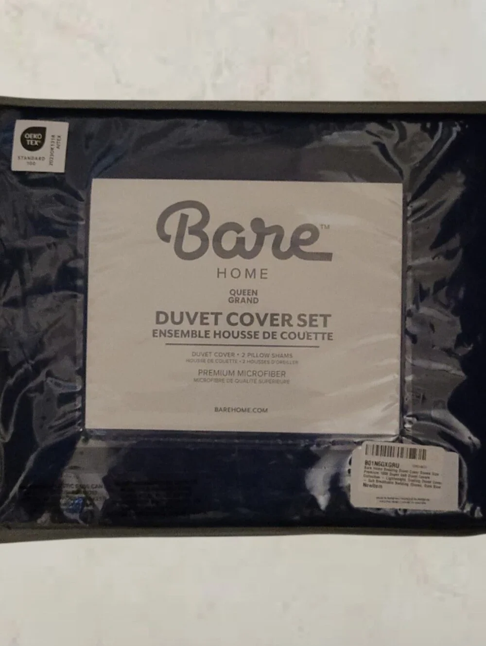 Bare Home Queen Microfiber Duvet Cover Set 3pc - Dark Blue NIP